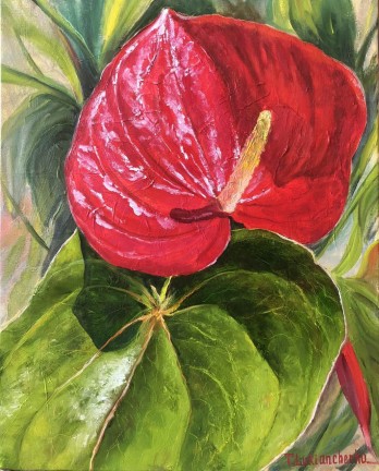 Painting в смешанной технике Красный цветок