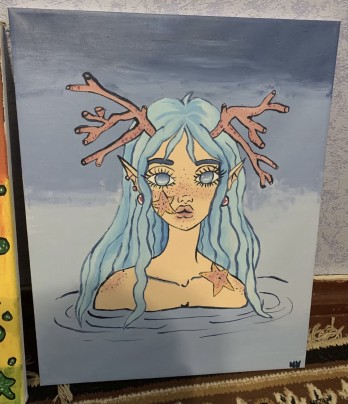 Картина в смешанной технике Коралловая принцесса