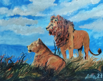 Painting маслом Картина "Львы"