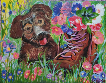 Painting маслом Картина"Щенок"