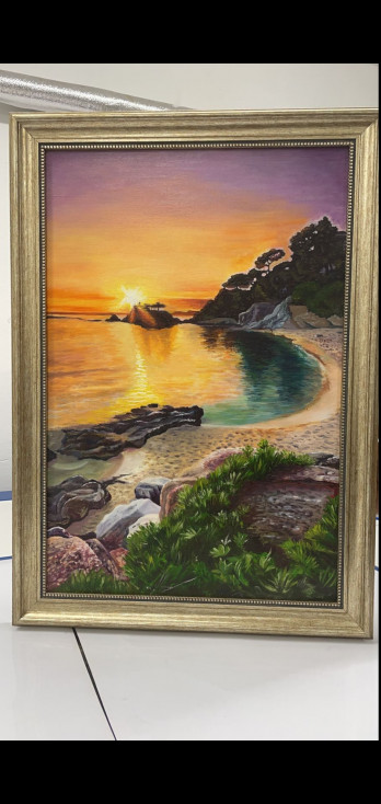 Painting маслом Закат на пляже