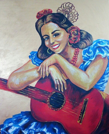 Painting акрилом Девушка с гитарой 