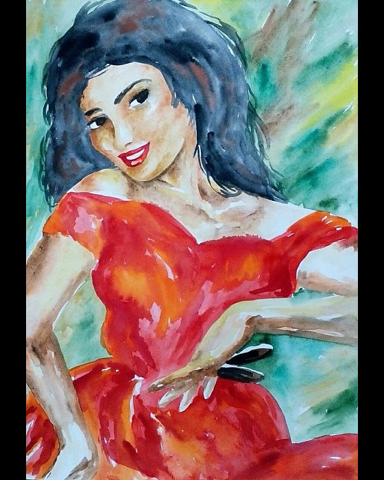 Painting акварелью Девушка с кастаньетами 
