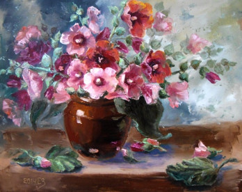 Painting маслом Мальвы-мальвины