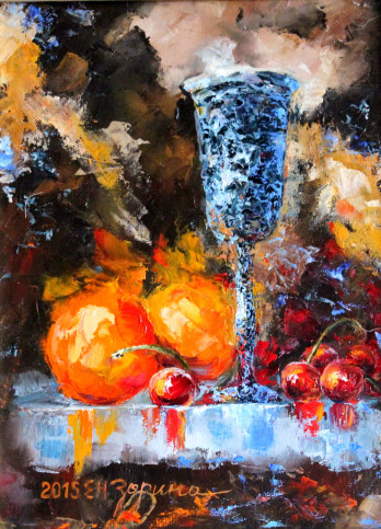 Painting маслом Натюрморт с вишнями