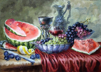 Painting маслом Натюрморт со сливами