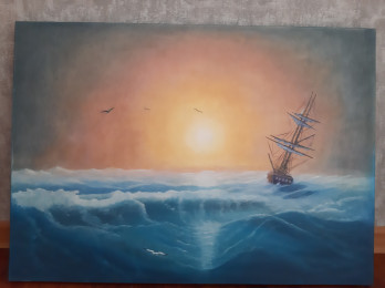 Painting маслом Корабль в море 