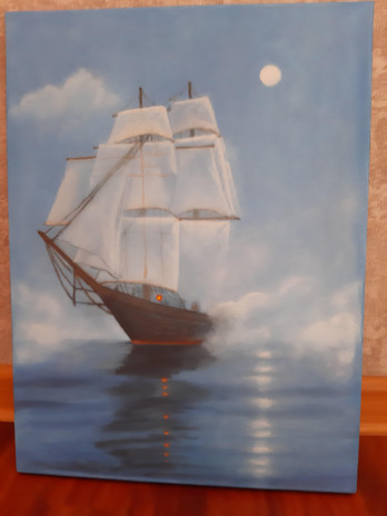 Painting маслом Корабль в тумане 
