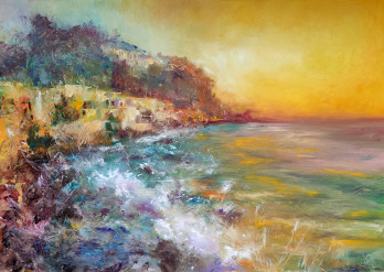 Painting маслом Залитое солнцем побережье