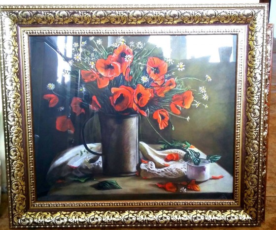 Painting пастелью Нптюрморт с маками