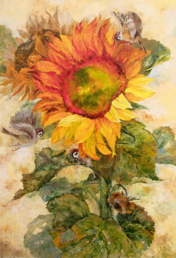 Painting акрилом Зрелый подсолнух
