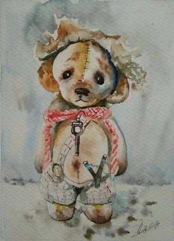 Painting акварелью Тедди.