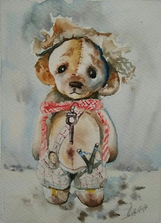 Painting акварелью Тедди.