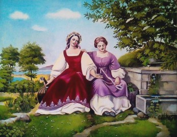 Painting маслом Две девушки у колодца