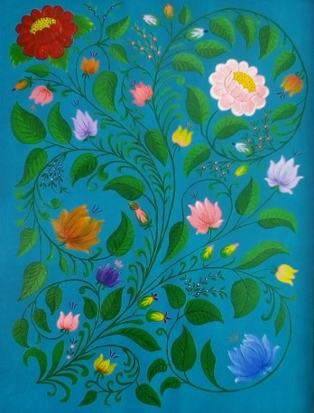 Painting акрилом Цветы на бирюзовом фоне