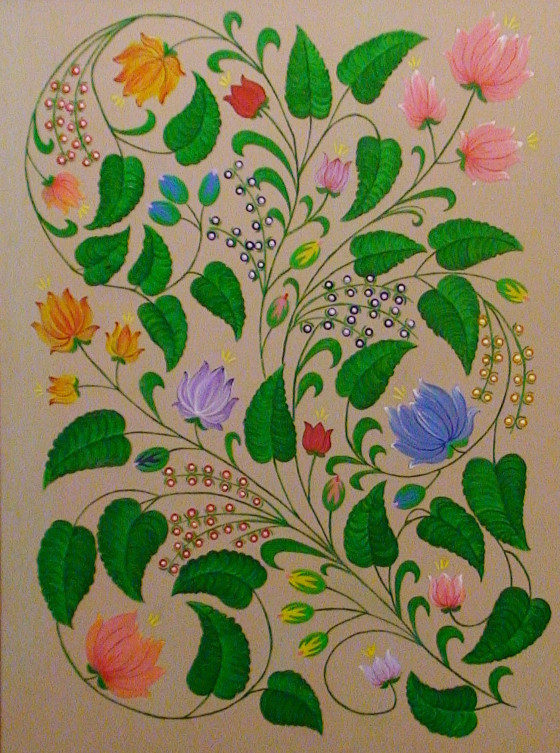Painting акрилом Цветы на бежевом фоне