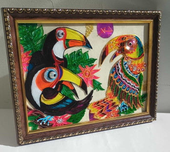 Painting в смешанной технике Витражная картина "Тукан-Стиляга"