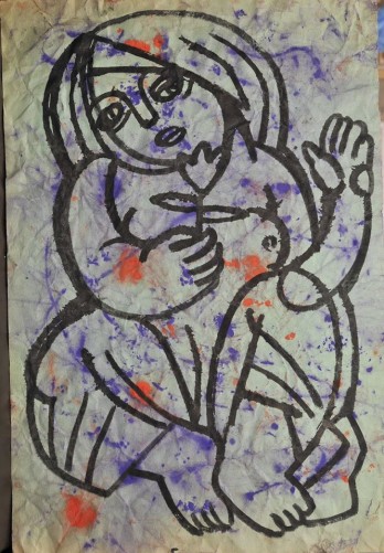 Painting в смешанной технике Модель з квіткою