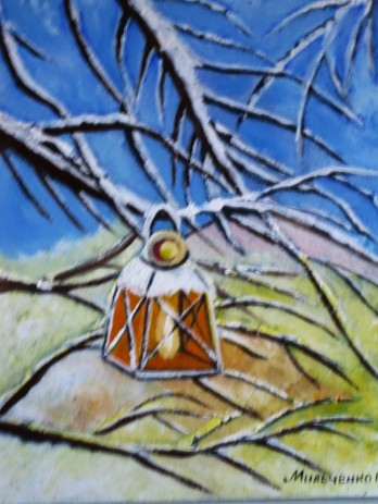 Painting акрилом "Замерзший фонарь"