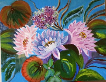 Painting в смешанной технике "Цветы на воде"
