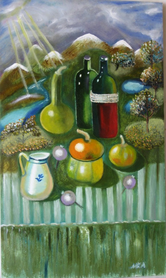 Painting маслом "Натюрморт в пейзаже"