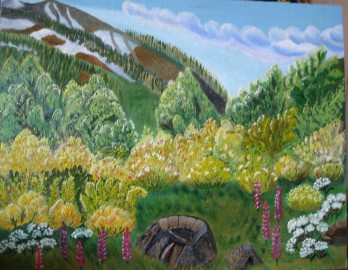Painting маслом "Цветение рододендронов в горах Кавказа"