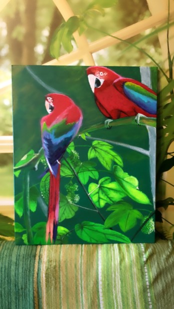 Painting акрилом Два попугая