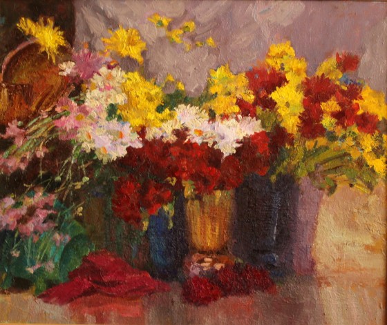 Painting маслом Натюрморт "Хризантемы"