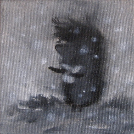 Painting маслом Ежик в тумане и снежинки 4