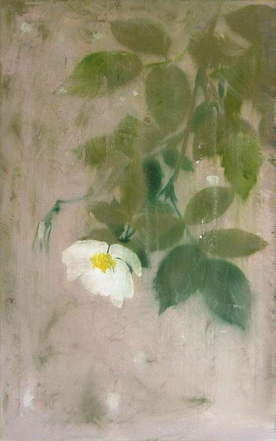 Painting маслом Ветка шиповника под дождем