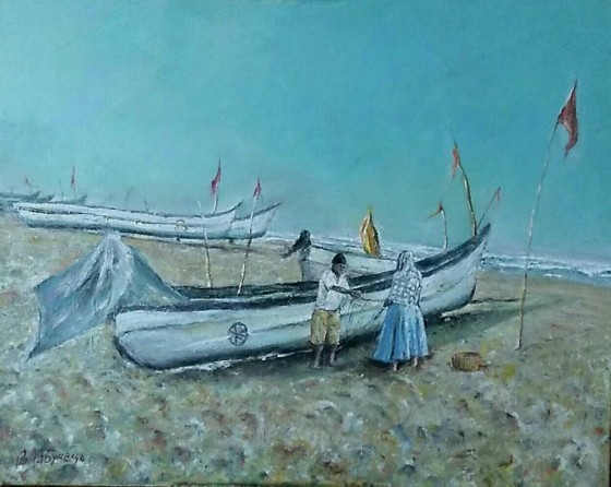 Painting маслом Гоа. Лодки