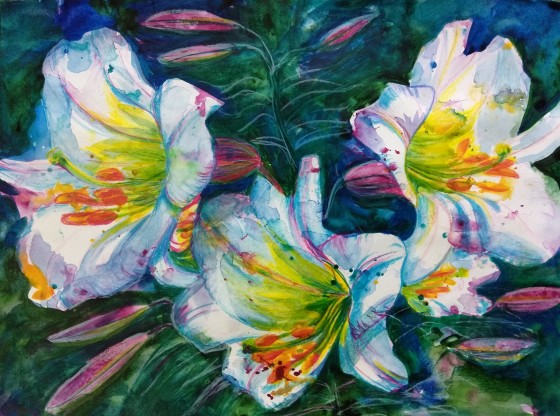 Painting акварелью Лилии