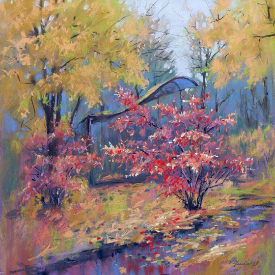 Painting пастелью Осень. Красный.