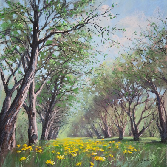 Painting пастелью Под яблонями