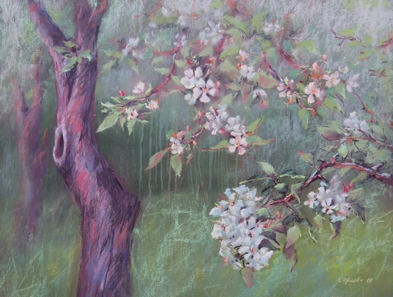 Painting пастелью Яблони в Коломенском