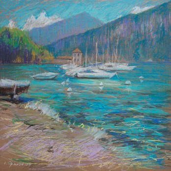 Painting пастелью Белладжио. Дальний берег