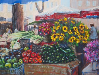 Painting пастелью Рынок в Провансе