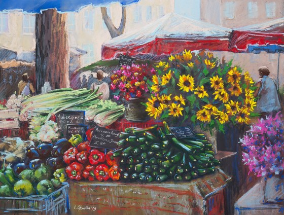 Painting пастелью Рынок в Провансе