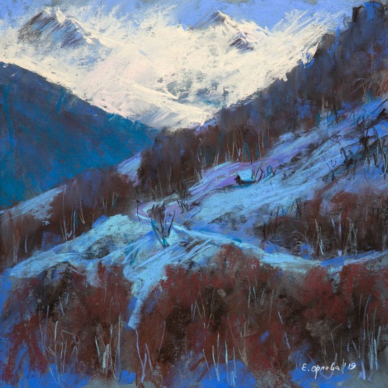 Painting пастелью Зимние Альпы