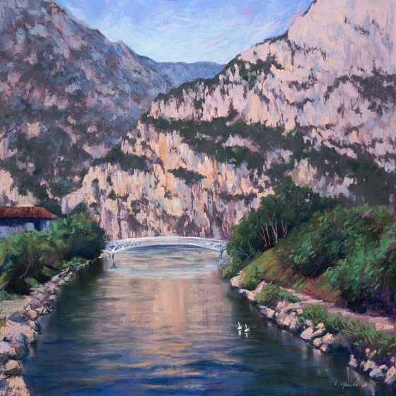Painting пастелью И солнце осветило гору