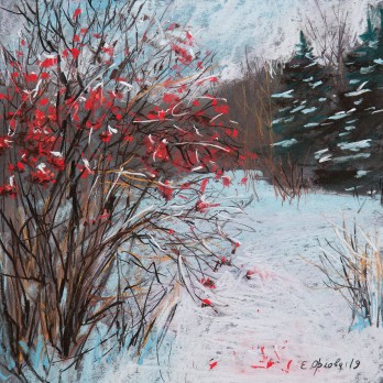 Painting пастелью Зима за городом 10