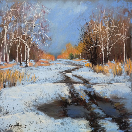 Painting пастелью Зима за городом 07