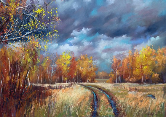Painting пастелью Осеннее небо