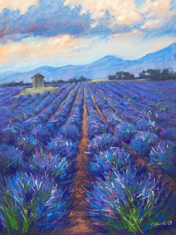 Painting пастелью Облака над полем