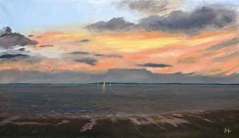 Painting маслом Закат на Волге