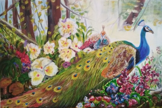 Painting акрилом Павлины