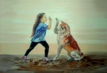 Painting маслом Девочка с собакой