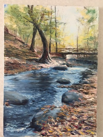 Painting маслом Painting of a forest river