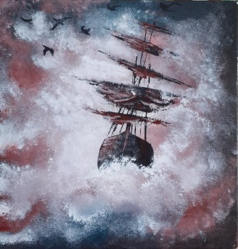 Painting акрилом Одинокий парусник