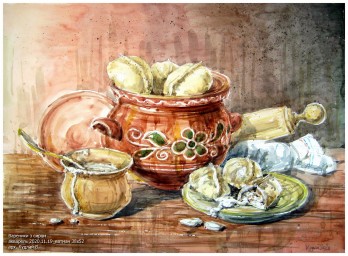 Painting акварелью Вареники з сиром